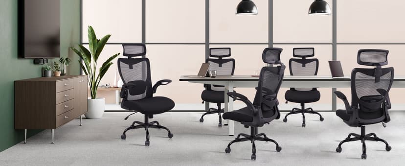 CLATINA Heavy Duty Ergonomic Mesh Office Chair 400LBS, Big and Tall Desk Chair with Adjustable Lumbar Support & Headrest, Flip Up Padded Arms, Swivel Computer Chair for Home, Study, Conference, Black
