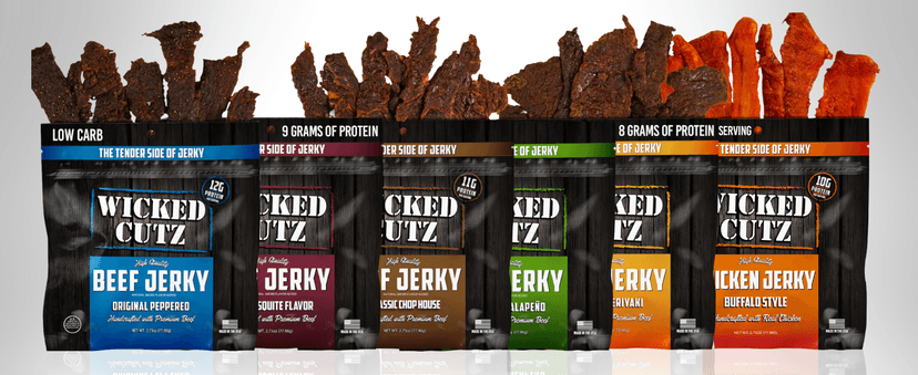 Wicked Cutz Beef Jerky Variety Pack, 5 Flavors & Up to 36g Protein Per Bag, Tender & Easy to Chew Alternative to Beef Sticks, USA Made High Protein Carnivore Snacks (5 Bags, 1 of Each Flavor)