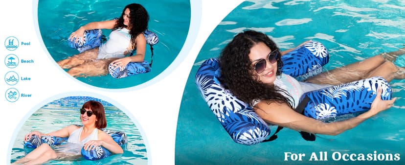 SLOOSH Pool Floats Chairs Adult,Inflatable Pool Lounge,Plant Pattern Floating Mat Hammock,Blow up Water Chairs Noodles rafts for Party Summer Water Beach Fun