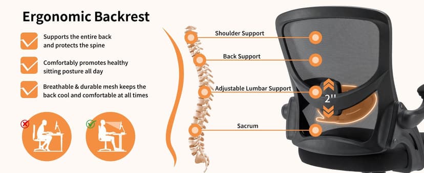 Drafting Chair, Tall Office Chair for Standing Desk, Ergonomic Standing Desk Chair with Flip-up Armrests, Counter Height Office Chair with Footrest and Adjustable Lumbar Support