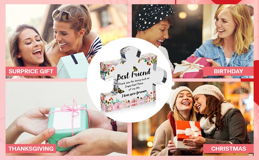 VELENTI Gift for Best Friend for Women - Engraved Acrylic Puzzle Piece - Bestie Present with Cute Quote - Friendship Gifts for Birthday, Christmas, Thanksgiving - Adorable Decoration Piece for Home