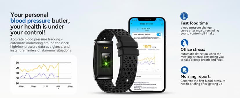 Smart Bracelet, Wearable Activity & Fitness Tracker Band, 24H Sleep Tracker, All-Day Continuous Heart Rate Blood Pressure Stress HRV Monitor, 173 Sport Modes Smart Wristband with Free APP Black