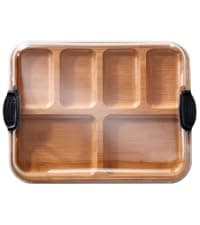 Farberware Bamboo Cutting Board with Clear Locking Lid, 11x14 Inch Charcuterie Board with Handles - Reversible Serving Board for Cheese, Meats, Snacks and More B0D2RRK7CS