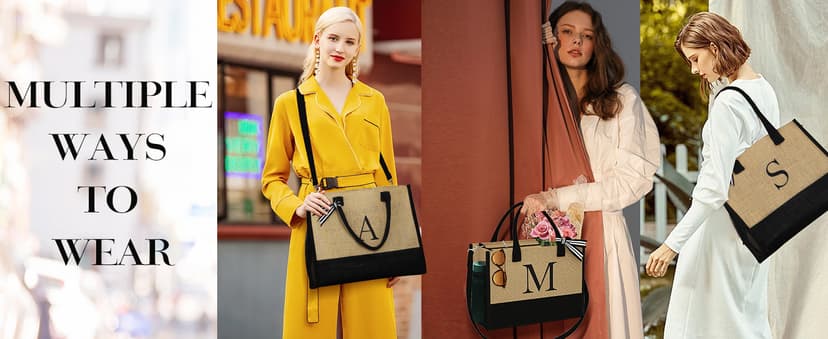 YOOLIFE Personalized Gifts for Women - Initial Jute Tote Bag & Makeup Bag, Birthday Gifts for Women Mom Wife Teacher Friend