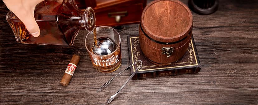 LIGHTEN LIFE Grandpa Juice Whiskey Glass Set 12 oz, Rocks Glasses Father's Day Ideas in Barrel Box, Unique Bourbon Glass Gifts for Men, Best Grandpas, Grandfather, Birthday, Christmas B0GWR6K4YN