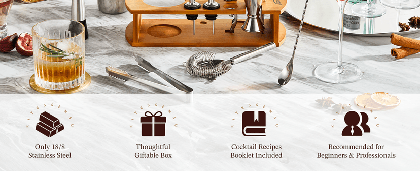 KITESSENSU Cocktail Shaker Set Bartender Kit with Stand | Bar Set Drink Mixer Set with All Essential Accessory Tools: Martini Shaker, Jigger, Strainer, Mixer Spoon, Muddler, Liquor Pourers |Silver B08BYJ8KSR