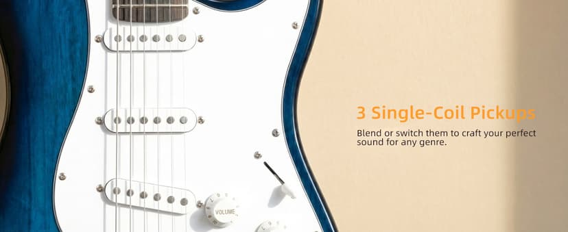 ZENY 39" Full Size Electric Guitar with Amp, Case and Accessories Pack Beginner Starter Package, Blue Ideal Christmas Thanksgiving Holiday Gift