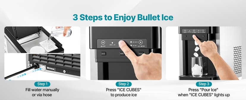 VEVOR Water Dispenser with Ice Maker, 3-in-1 Countertop Water Dispenser, 35 LBS/24H, 12 Cubes/7 Min Fast Ice Making with 4 LBS Storage, Bullet/Crushed ICES & Cold-Water, for Home, Kitchen, Party