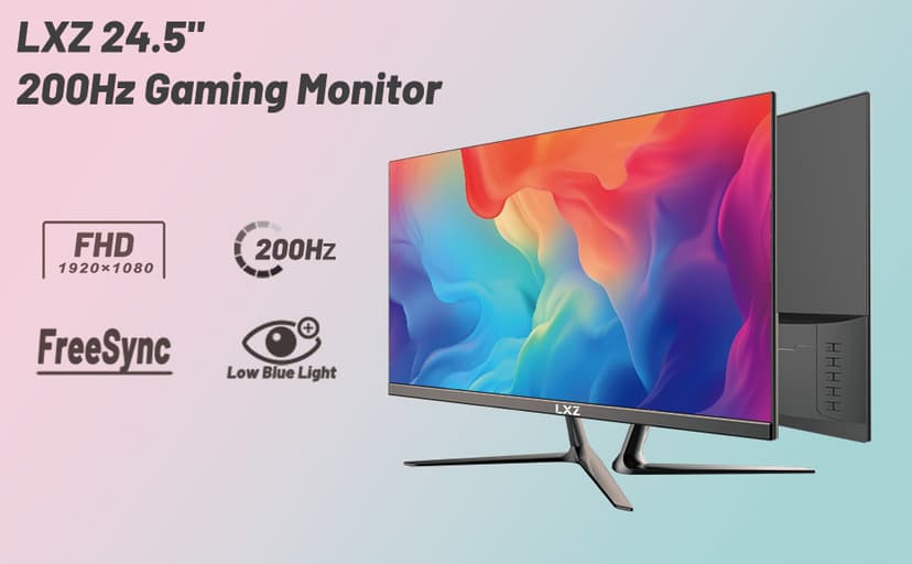 LXZ Gaming Monitor 24.5 inch, 200hz Monitor FHD 1080P Frameless IPS Display with Eye Care, DP/HDMI, Wall Mount Compatible - Black
