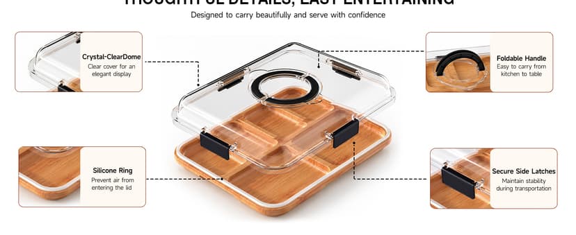 Clear Lid Keeps Food Fresh, Travel Portable Board for Kitchen, Picnic and Party, House Warming Gifts New Home Renmxj Portable Charcuterie Boards with Lid, Cheese, Veggie & Snack Tray B0DCK32SXQ