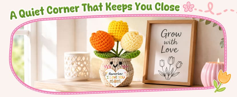 Mom Birthday Gifts, Mother Daughter Gift, Positive Crochet, Handmade Keepsake, Soft Yarn Texture, Cute Tulip Decor OASSIE Mom Gifts from Daughters Sons - Emotional Support Crochet Tulip