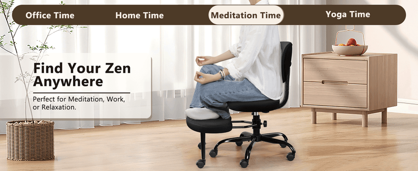 AtHope Ergonomic Cross Legged Office Chair with Wheels - Adjustable Height for Meditation, ADHD Desk & Yoga - Wide Criss Cross Design with Lumbar Support, Kneeling Chair - Black