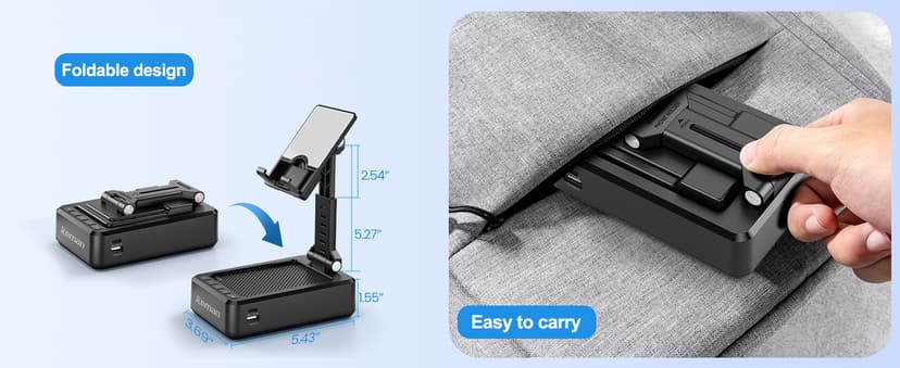 JTEMAN Cell Phone Stand with Bluetooth Speaker and Charging Function,Bluetooth Audio Power Bank Bracket,Birthday Gifts for Men Women,Kitchen Gadgets for Most Phones and Tablets-Black