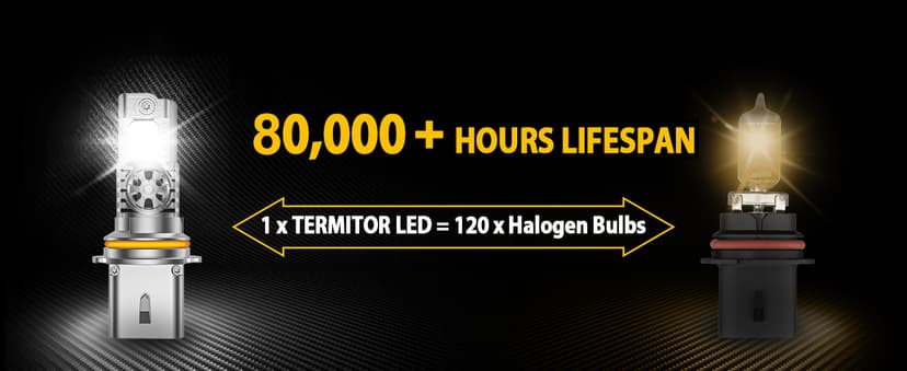 Termitor 2026 Latest 9007/HB5 Light Bulbs, 50,000LM Brightness High/Low Beam, 1:1 Mini Size 6500K Cool White IP68 Waterproof Automotive 9007 Fog Lights, 3-Minute Plug and Play Installation, Pack of 2