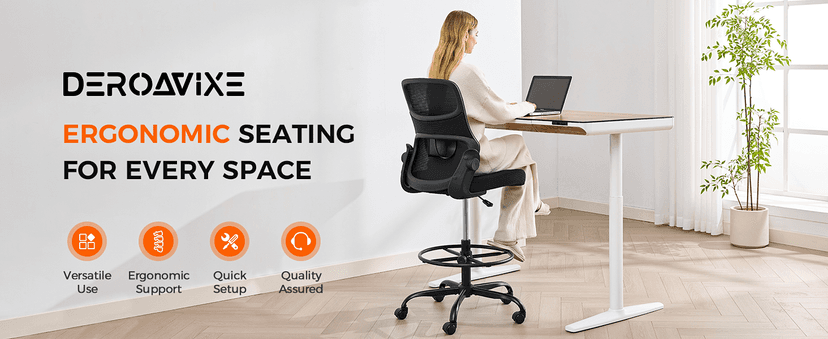 Drafting Chair Armless, Tall Office Chair with Adjustable Foot Ring and Lumbar Support, Ergonomic Mesh High Desk Chair for Standing Desk, Black