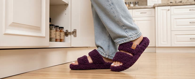 Machine-washable, Gifts, Memory Foam, Anti-slip Sole, Lightweight, Indoor and Outdoor, Cozy EverFoams Womens Fuzzy Open-toe Slippers Memory Foam Indoor House Shoes B0CLGNYKFR