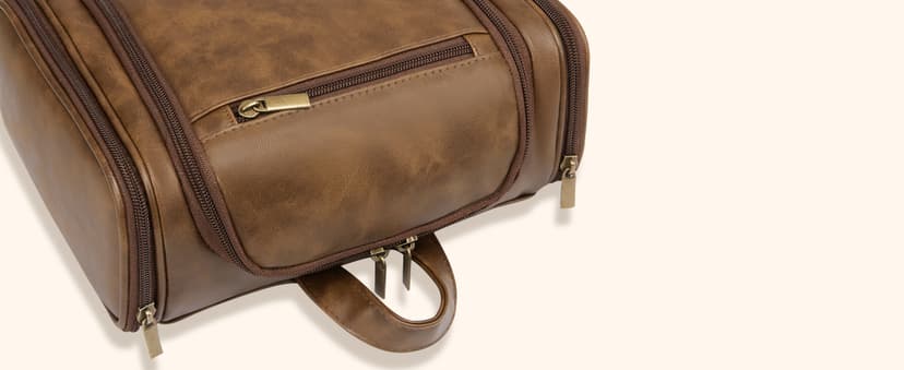 Large Hanging Leather Dopp Kit Engraved Monogram Brown Waterproof Bathroom Shaving Grooming Accessory|Luxury Unique Male Gift Personalized Gifts for Men Dad Father Birthday Toiletry Travel Bag J B0GL21B7QQ