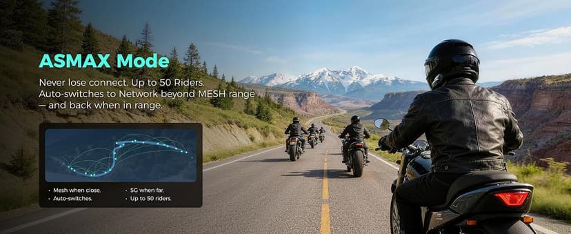 ASMAX F1s Motorcycle Bluetooth Headset With Smart Voice Control, 10 Riders Mesh Helmet Communication Systems, Dual Chip with Audio Multitasking/ENC/No-Magnet Mount, 5mi Intercom for Snowmobile, 2 Pack