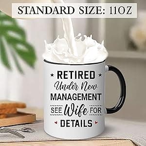 WHIDOBE Christmas Gift For Retired Men Women - Retirement Mug - Retirement Gifts - Retired Under New Management See Wife For Details Present - Retiree Gift For Husband, Dad, Boyfriend, Boss, Coworker