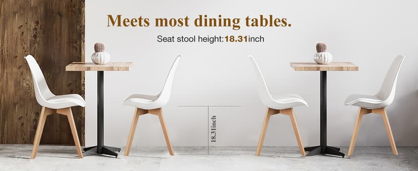OLIXIS Dining Chairs Set of 4, PU Leather Upholstered Kitchen Chairs with Solid Wood Legs, Mid Century Modern Accent Chairs for Living Room, Bedroom, Patio, White
