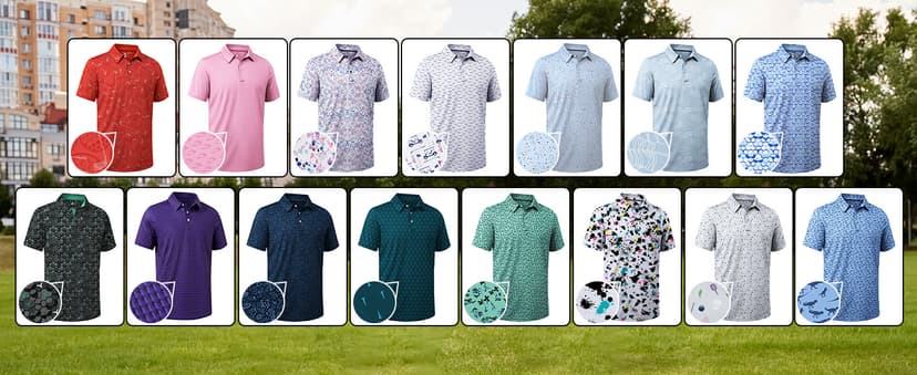 ZITY Men's Golf Shirts Short Sleeve Moisture Wicking Performance Print Patterns Casual Collared Golf Polo Shirt for Men