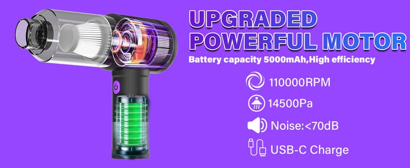 14500 Pa Computer Vacuum Cleaner Mini & 110000RPM Compressed Air Duster for Keyboard Cleaning Cordless Canned Air Powerful Energy Efficient