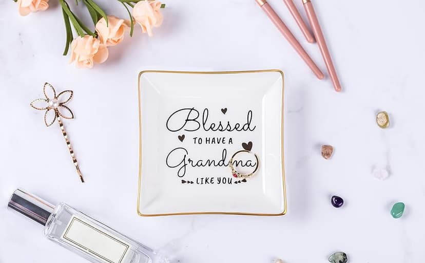 Grandma Birthday Gifts from Granddaughter Grandson, Gift for Grandma Jewelry Ring Dish Blessed to have a grandma like you, Mother's Day Christmas Valentines Day Gifts for Grandma Nana