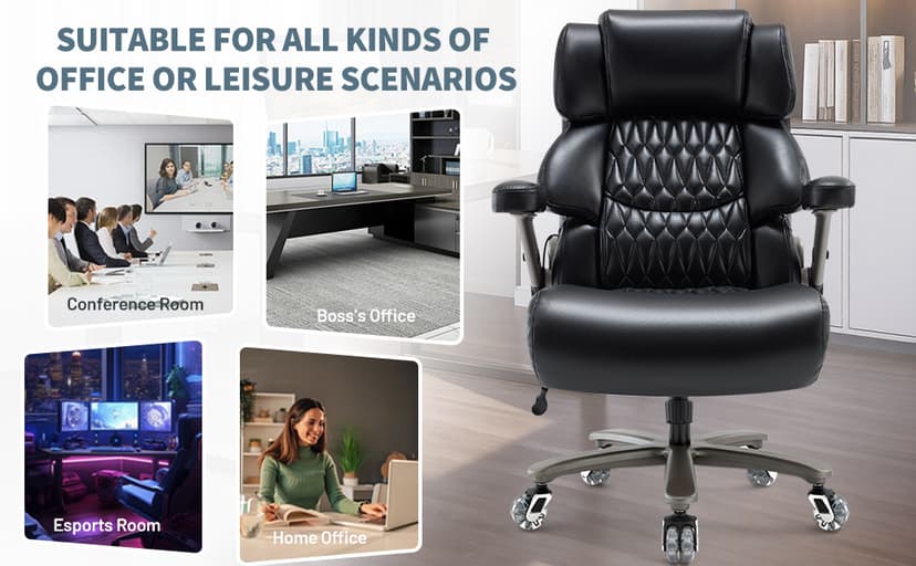 Big and Tall Office Chair 700lbs- Large High Back Executive Computer Desk Chair with 3D Flip-Up Arms, Adjustable Lumbar Support, Extra Wide Plus Size Seat, Heavy Duty Metal Base & Quiet Rubber Wheels