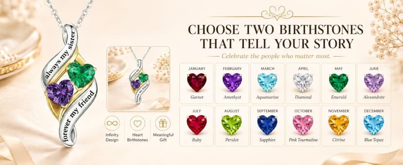 Engraved with "Always My Sisters Forever My Friend". Ideal Christmas, Birthday, Anniversary Jewelry Gifts for Sister. CRMAD Sister Necklace with Double Birthstone Jewelry Gifts for Women B0GGYWRP7M