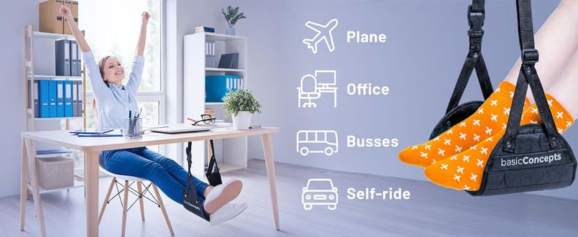 BASIC CONCEPTS Airplane Foot Hammock for Plane Travel Essentials - Airplane Travel Essentials, Long Flight Foot Rest - Plane Gadgets B07SK6ZFLM