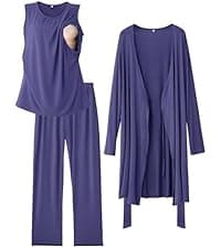 Rnxrbb 3 Piece Postpartum Nursing Pajamas Set Casual Soft Maternity Breastfeeding Pjs Sleepwear Loungewear Clothes Layer