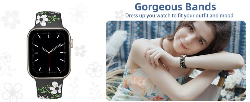 Witzon Floral Band Compatible with Apple Watch Bands For Women 40mm 41mm 38mm 42mm 44mm 45mm 46mm 49mm, Engraved Cute Flower Silicone Dressy Strap for iWatch Series 11 10 9 8 7 6 5 4 3 2 SE Ultra