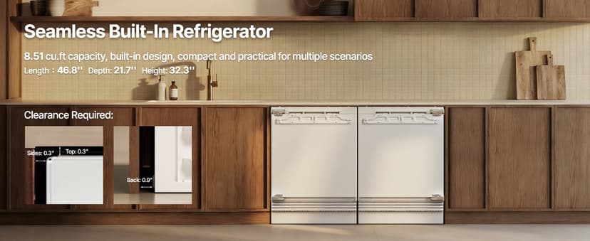 Ca'Lefort 48'' Panel Ready Refrigerator Bundle, Built-in Panel-Ready Fridge with Freezer Perfect for Kitchens -11°F-46°F Precise Freeze Control Reversible Door (Panel Not Included)