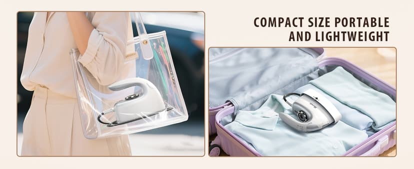 Sundu Mini Travel Iron with Steam,1000W Portable Non-Stick Soleplate Steam Samll Iron for Quilting & Sewing,300 Microsteam Holes,90ml water tank,lockable safety base,Digital Temperature Control-Silver