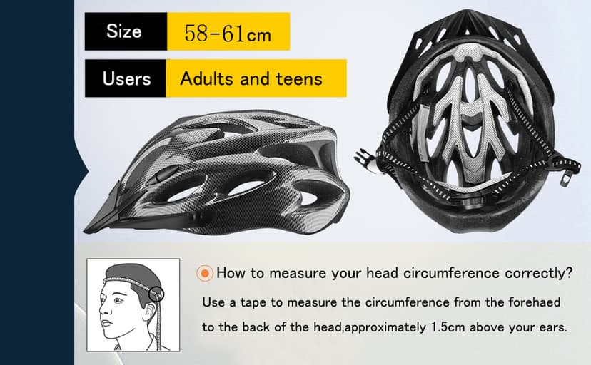 Adult Cycling Bike Helmet, Lightweight and Adjustable with Pads&Visor for Men and Women,Premium Quality Airflow Unisex Bike Helmet,Suggested Fit 58-61 cm