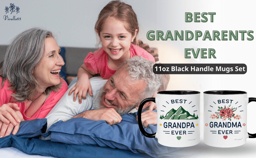Vivulla68 Christmas Gifts For Grandparents Mug Set 11Oz, Best Grandparents Ever Gifts, Present for Grandma Grandpa Cups, Gift Ideas From Grandkids, Grandchildren, Baby Reveal for Nana Papa