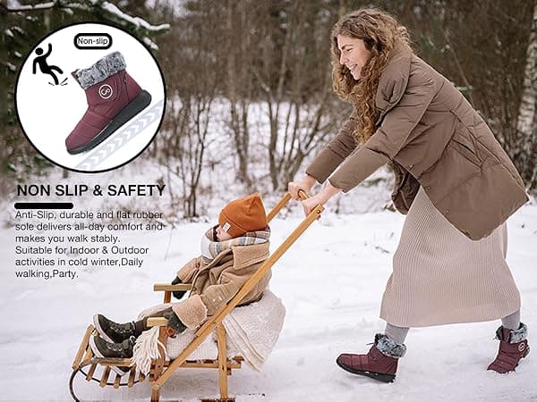 Aomigoct Women Winter Snow Boots: Fur Lined Warm Slip On Boots for Women Waterproof Booties Comfortable Outdoor
