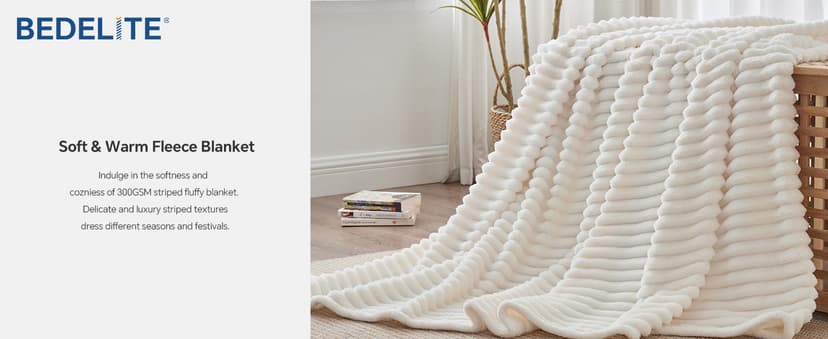 Ultra-Soft Plush Fleece, Cozy, Warm Yet Lightweight, Ribbed Texture, Home Decor, Machine Washable, Giftable, All-Season Use BEDELITE Ribbed Fleece Throw Blanket for Couch, Cream, 50"x60" B0CSFJR66V