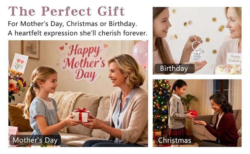 Mothers Day Gifts, Mom Gifts from Daughter for Birthday, I'll Always Be Your Little Girl, You Will Always Be My World, Best Mom Ever Keychain for Valentines Day Christmas Stocking Stuffers