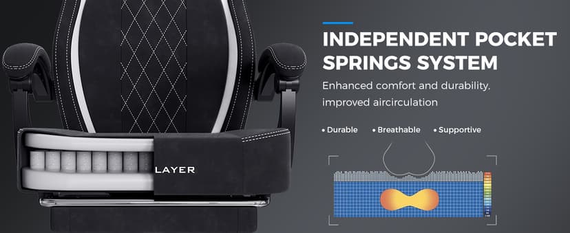 GTPLAYER Big and Tall Gaming Chair Breathable Fabric Computer Chair with Strong Lumbar Support, Comfortable Office Chairs with Pocket Spring Cushion, High Back Ergonomic Desk Chairs with Footrest