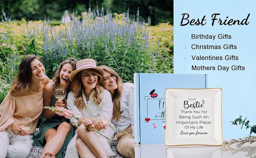 Birthday Gifts for Women Best Friend - to My Bestie Jewelry Dish Trinket Tray, Unique Friendship Gifts for Women Female Friend Christmas Valentines Mother's Day