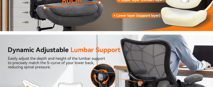 Office Chair 500lbs Big and Tall Ergonomic Mesh Desk Chair Heavy Duty with 24" Extra Wide Seat Adjustable Lumbar Support & Flip-Up Arms for Large Body Types (Dark Gray)