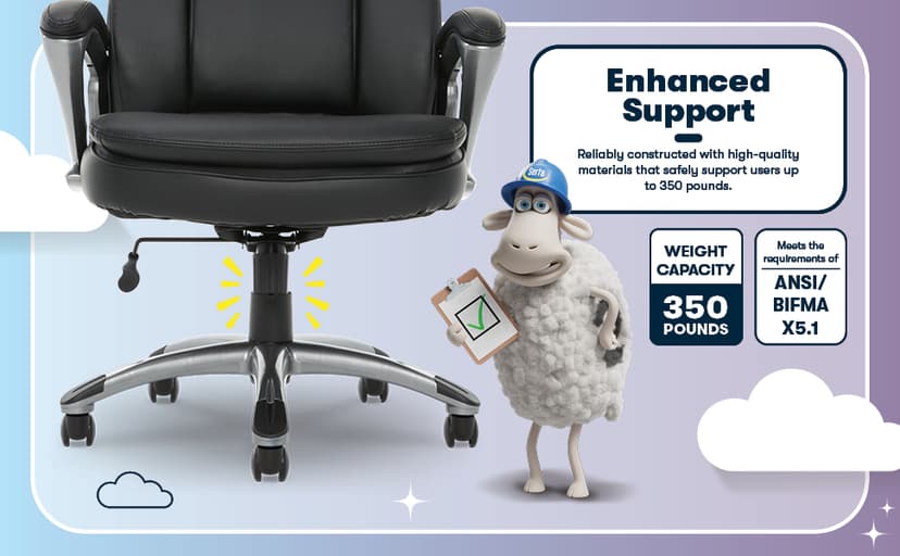 Serta Fairbanks Big and Tall Executive Office Chair - Ergonomic High Back Computer Desk Chair with Lumbar Support, Memory Foam Seat Cushion, Padded Armrests, Bonded Leather, 350 lb Capacity - Black