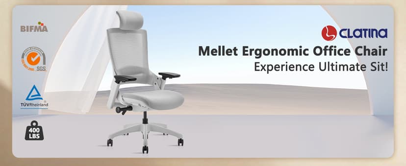 CLATINA Ergonomic High Swivel Executive Chair with Adjustable Height Head 3D Arm Rest Lumbar Support and Upholstered Back for Home Office Gray Mesh/High Back