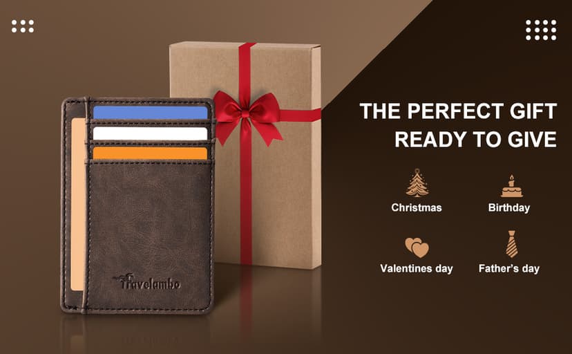 Travelambo Slim Wallet Front Pocket Minimalist Leather RFID Blocking Medium Size