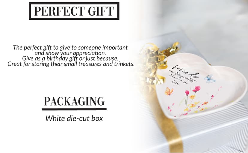 Pavilion Gift Company - Friend - Ceramic Heart-Shaped Keepsake Dish, Watercolor Floral Design, Valentines Day Gift For Girlfriend, Unique Gifts for Friend, Trinket Dish, Ring Holder, Jewelry Dish