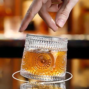 Whiskey Glass, 9 Oz No-lead Crystal Rotating Japanese Whisky Tumbler, gift box for Scotch,Bourbon,Vodka,whiskey etc, for Parties, Bars, Restaurants and Families etc