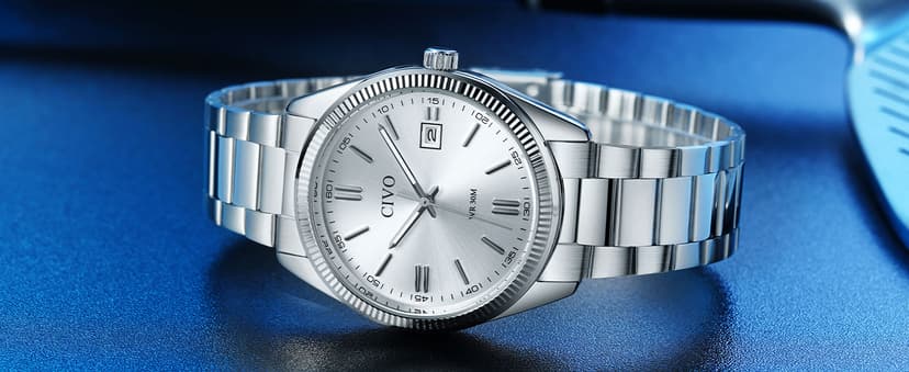 CIVO Analog Mens Watches Silver: Wrist Watches with Date Easy to Read - Dress Stainless Steel Watch for Men Gifts for Husband Father at Birthday Anniversary