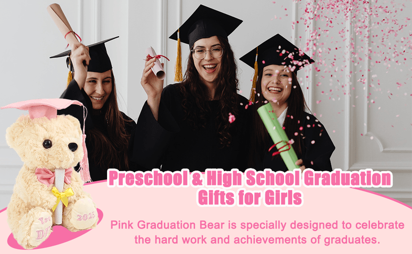 Class of 2025 Graduation Bear - Kindergarten Graduation Gift for Girls,Stuffed Plush Teddy Bear with Cap & Diploma, High School Graduation Gifts for Her, Grad Bear Gift 2025-8 Inch| You DID it (Pink)