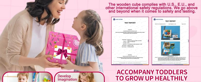 Wooden Activity Cube | Montessori Toys for 1 2 3 Year Old Toddlers | One Year Old 1st First Birthday Gift | Educational Toys for 12+ Months Baby Boys Girls | Bonus Sorting & Stacking Game (Pink)